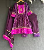 Deep plum purple embroidered silk anarkali set