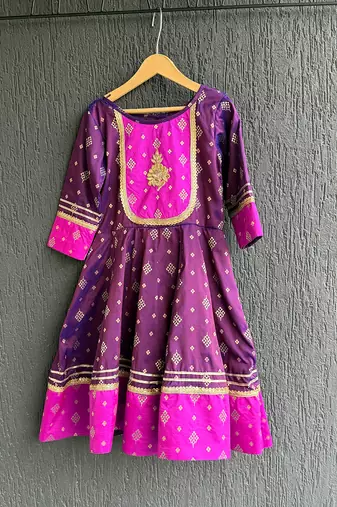 Deep plum purple embroidered silk anarkali set