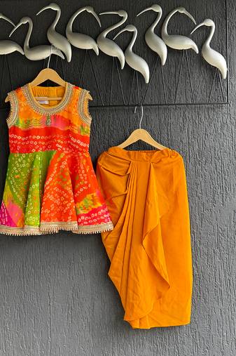 Multicolor printed georgette lungi skirt set