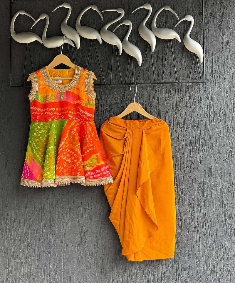 Multicolor printed georgette lungi skirt set