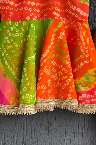 Multicolor printed georgette lungi skirt set