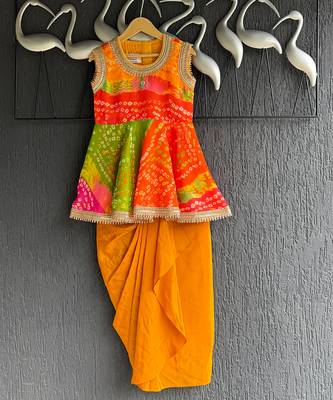 Multicolor printed georgette lungi skirt set 3