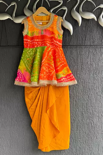 Multicolor printed georgette lungi skirt set