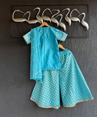 Turquoise blue embroidered cotton silk gharara set 2