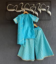 Turquoise blue embroidered cotton silk gharara set
