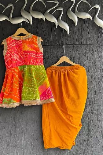 Multicolor printed georgette lungi skirt set