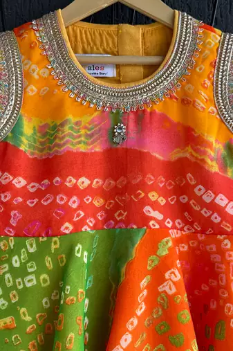 Multicolor printed georgette lungi skirt set