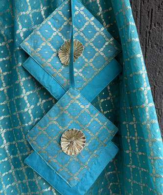 Turquoise blue embroidered cotton silk gharara set 3