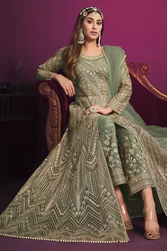DEEP GREEN sequin embroidered GOWN 