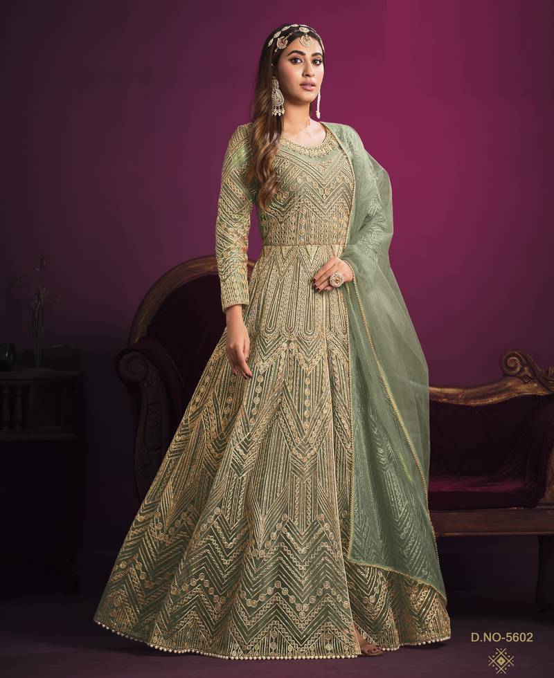 DEEP GREEN sequin embroidered GOWN 