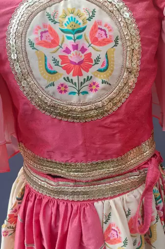 Coral pink beige printed cotton lehenga set