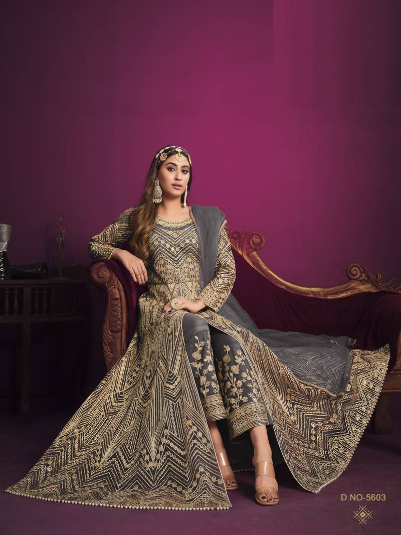 GREY sequin embroidered GOWN 