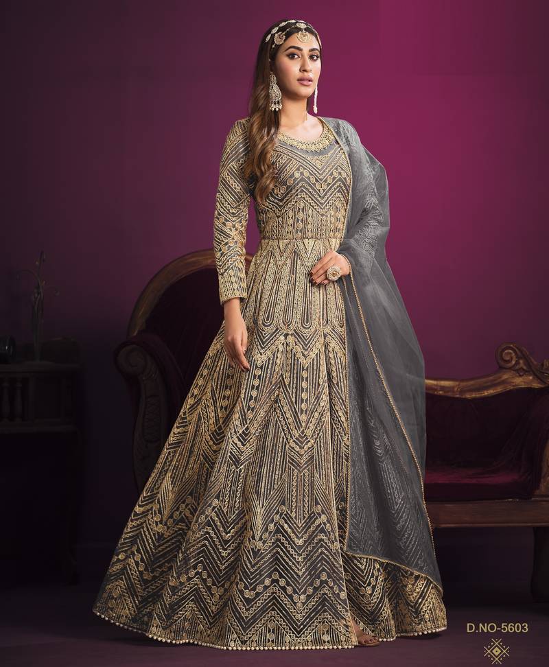 GREY sequin embroidered GOWN 