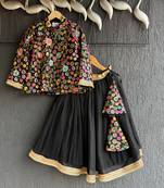 Black embroidered cotton silk lehenga set