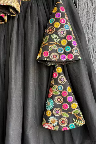 Black embroidered cotton silk lehenga set