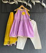 Lavender purple embroidered cotton silk kurti set