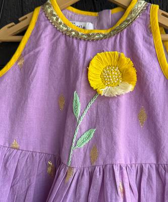 Lavender purple embroidered cotton silk kurti set 2