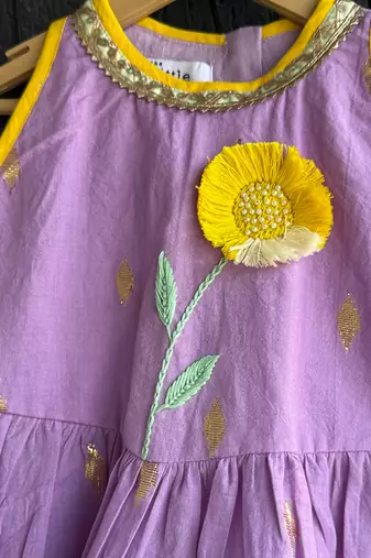 Lavender purple embroidered cotton silk kurti set