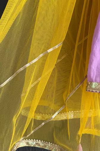 Lavender purple embroidered cotton silk kurti set