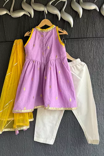 Lavender purple embroidered cotton silk kurti set