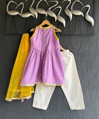 Lavender purple embroidered cotton silk kurti set 5
