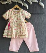 Off white lotus printed cotton silk kurti set