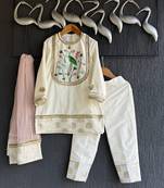 Off white embroidered cotton silk kurti set