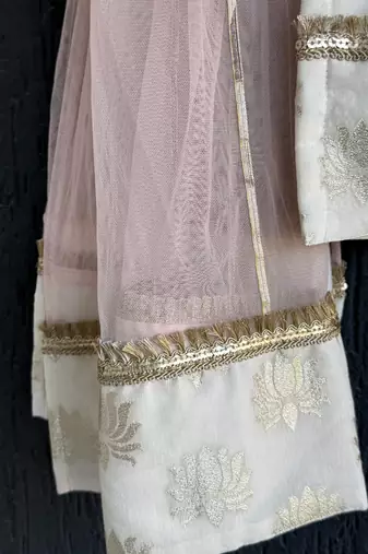 Off white embroidered cotton silk kurti set