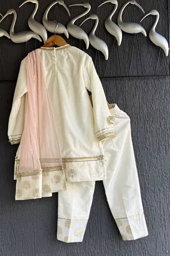 Off white embroidered cotton silk kurti set