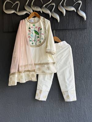 Off white embroidered cotton silk kurti set 4