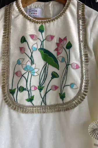 Off white embroidered cotton silk kurti set