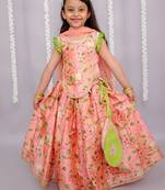 Peach printed cotton silk lehenga set