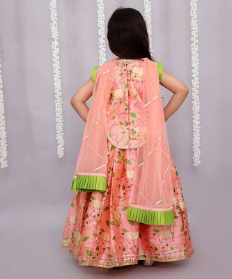 Peach printed cotton silk lehenga set 3