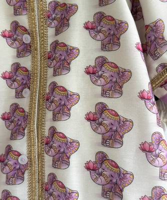 Off white purple printed cotton silk kurti set 2