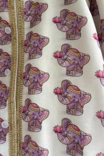 Off white purple printed cotton silk kurti set