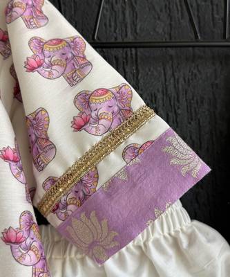 Off white purple printed cotton silk kurti set 5