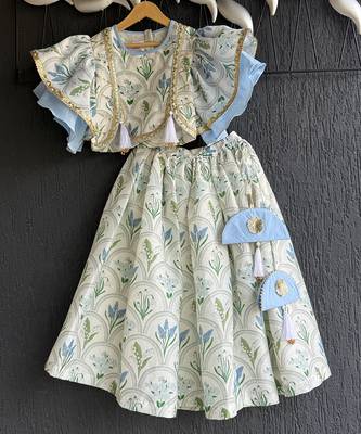 Off white printed cotton silk lehenga set 1