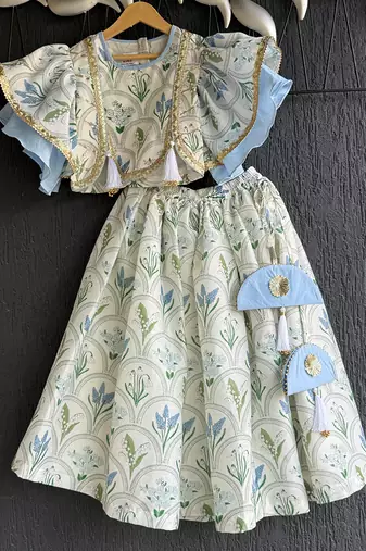 Off white printed cotton silk lehenga set