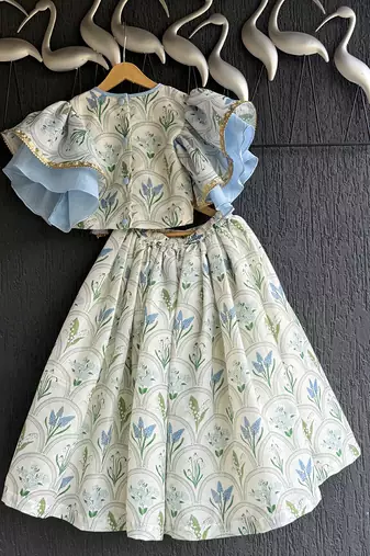 Off white printed cotton silk lehenga set