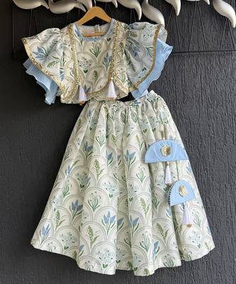 Off white printed cotton silk lehenga set 4