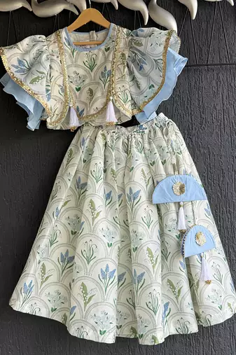 Off white printed cotton silk lehenga set