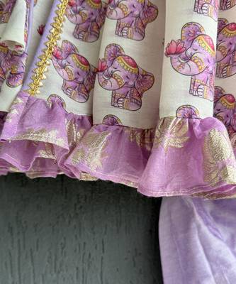Off white purple printed cotton silk kurti set 2