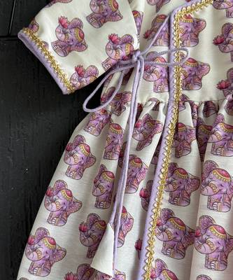 Off white purple printed cotton silk kurti set 3