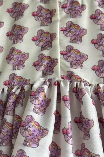Off white purple printed cotton silk kurti set