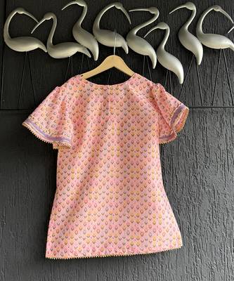 Pastel peach printed cotton silk kurti set 2