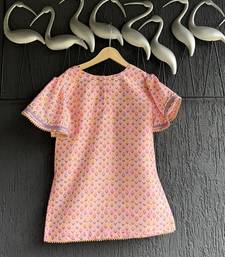 Pastel peach printed cotton silk kurti set