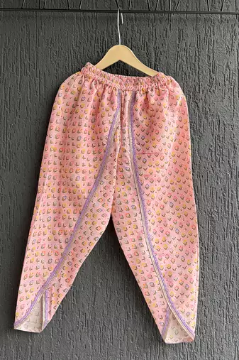 Pastel peach printed cotton silk kurti set