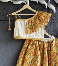 Mustard yellow printed cotton silk lehenga set