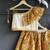 Mustard yellow printed cotton silk lehenga set