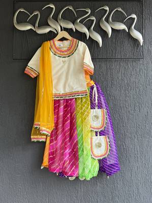 Multicolor printed cotton silk lehenga set 1